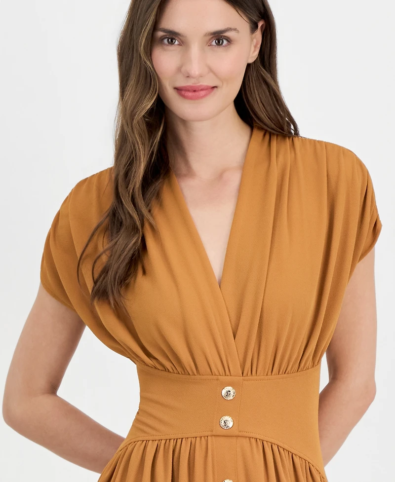 Anne Klein Women's V-Neck Ruched-Shoulder Jersey Dress