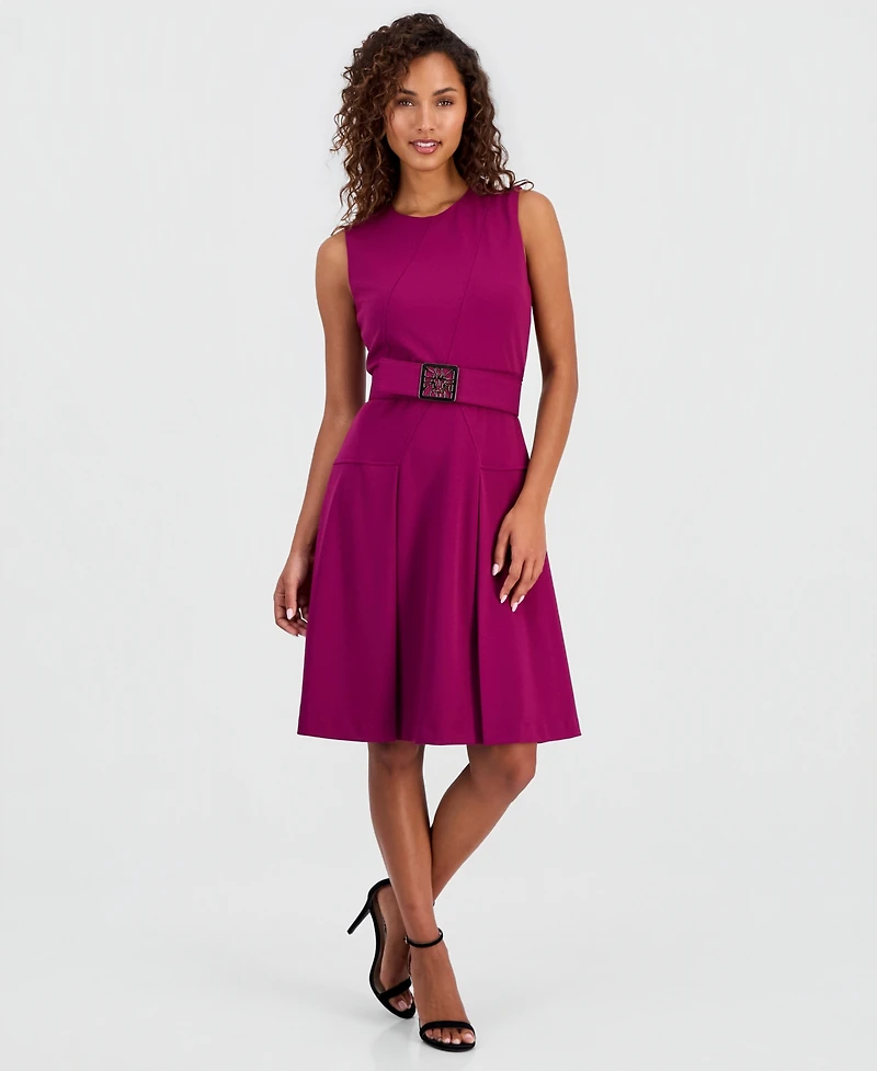 Anne Klein Women's Belted Sleeveless Fit & Flare Dress