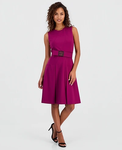 Anne Klein Women's Belted Sleeveless Fit & Flare Dress