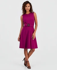 Anne Klein Women's Belted Sleeveless Fit & Flare Dress