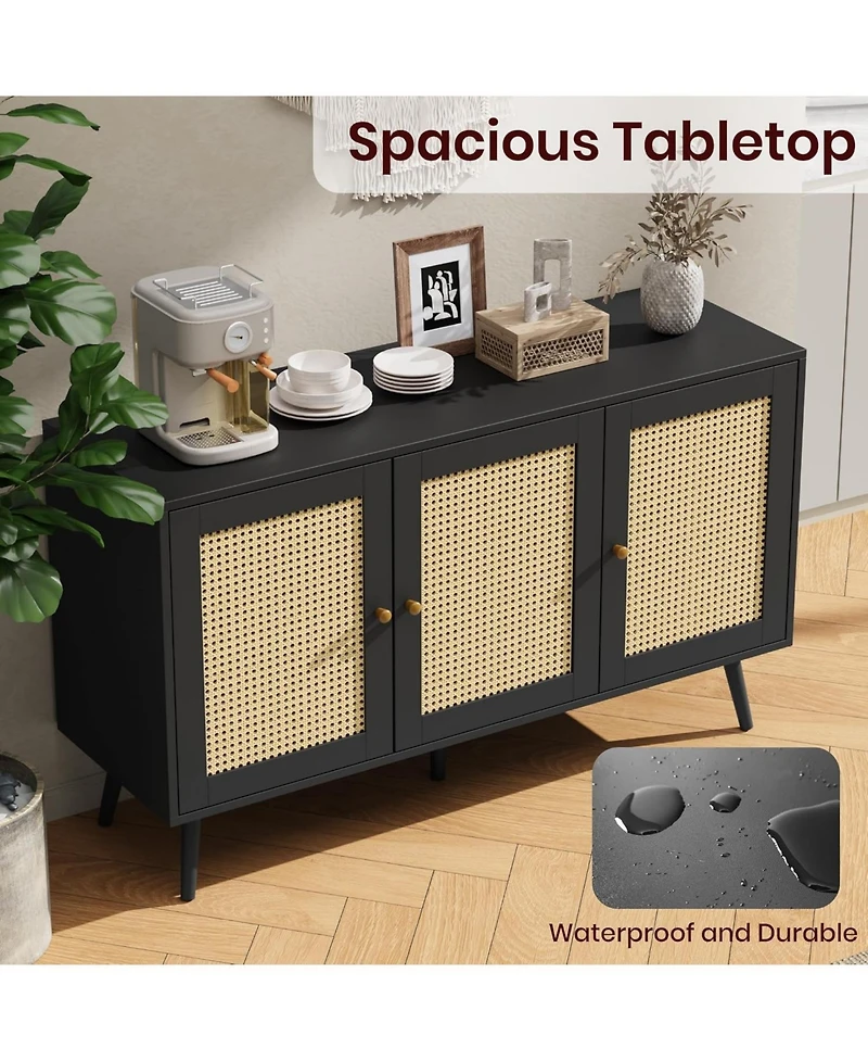 gaomon Buffet Storage Cabinet, 47.2" Rattan Sideboard with Adjustable Shelves, Modern Coffee Bar Credenza for Kitchen, Living Room, Entryway, Din