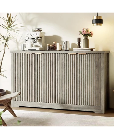 gaomon Fluted Buffet Sideboard Cabinet with Storage,2/4 Doors & Adjustable Shelf,Handle,Spacious Tabletop,Modern Wood Coffee Bar Console Table