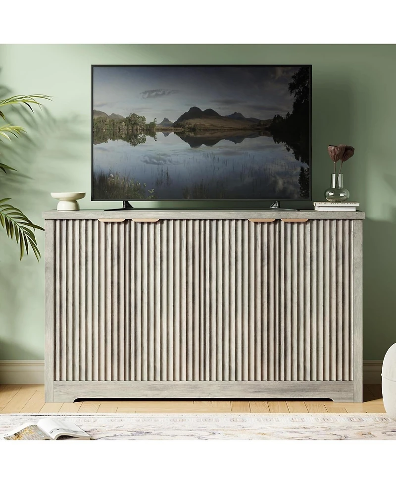 gaomon Fluted Buffet Sideboard Cabinet with Storage,2/4 Doors & Adjustable Shelf,Handle,Spacious Tabletop,Modern Wood Coffee Bar Console Table