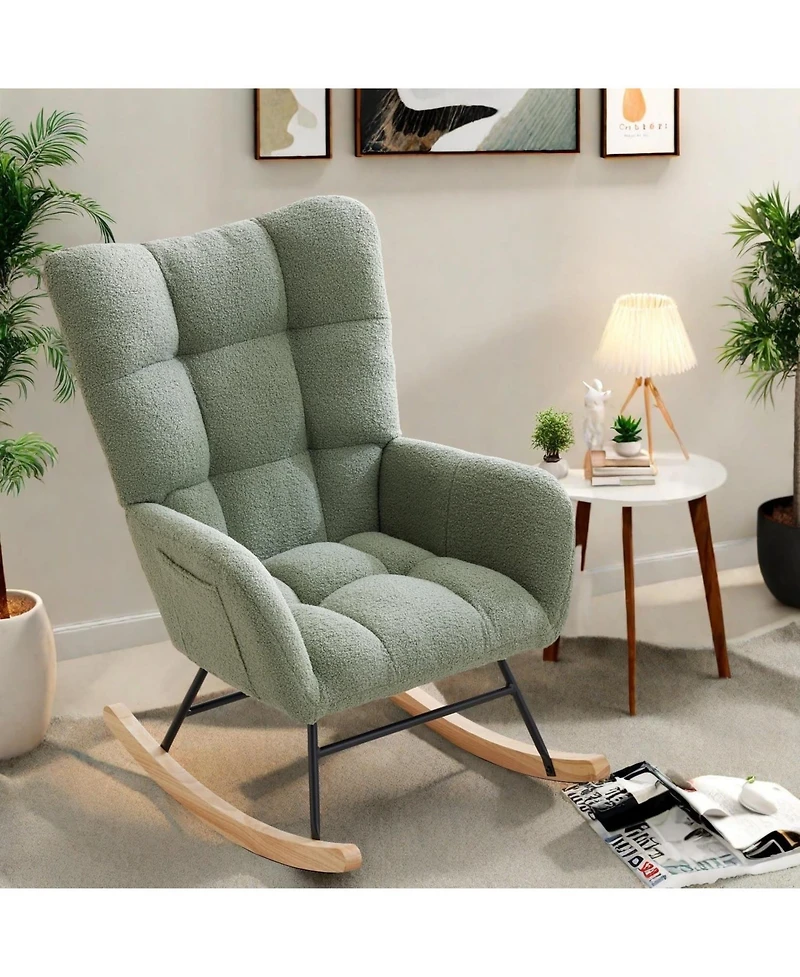 gaomon Teddy Nursery Rocking Chair with Side Pockets