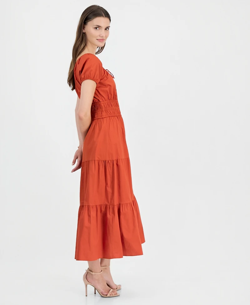 Anne Klein Women's Square-Neck Smocked Tiered Midi Dress