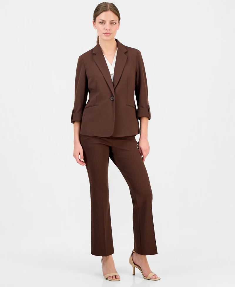 Anne Klein Essentials Petite Knit Roll-Tab Blazer