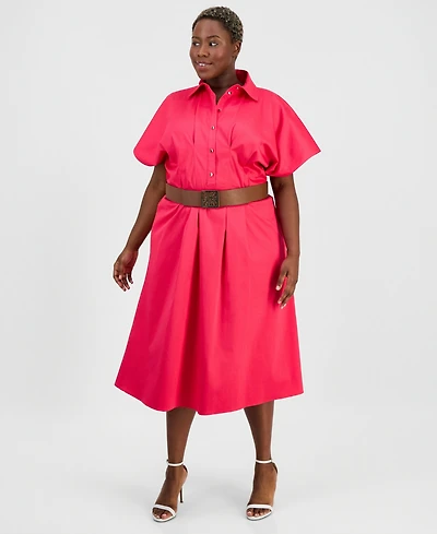 Anne Klein Plus Belted Pleated Midi Shirtdress