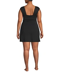Lands' End Women's New Smoothing Square Neck Ruched Swim Dress Swimsuit