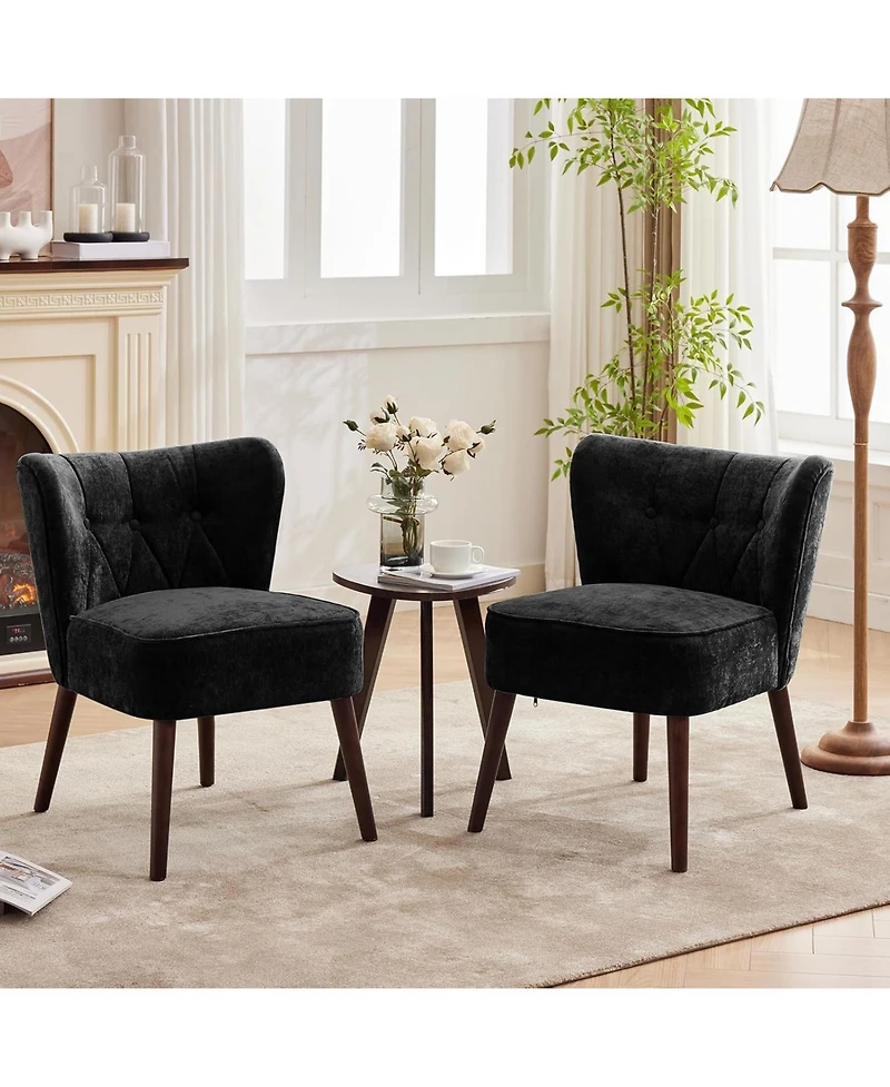 gaomon Modern Wingback Living Room Chair,Armless Lounge Chair with Wood Legs Upholstered Makeup Vanity Tufted Side Fabric Comfy Decor Back