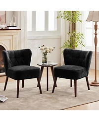 gaomon Modern Wingback Living Room Chair,Armless Lounge Chair with Wood Legs Upholstered Makeup Vanity Tufted Side Fabric Comfy Decor Back