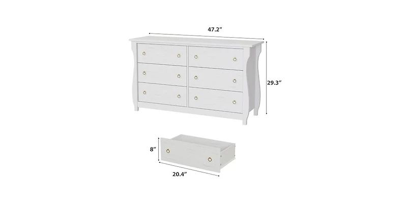 gaomon 6 Drawer Dresser for Bedroom, 47" Wide Modern Wood Chest with Black Ring Pull Handles