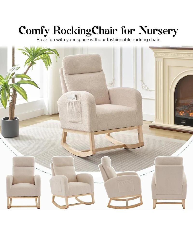 gaomon Upholstered Nursery Glider Rocking Chair with Wood Base