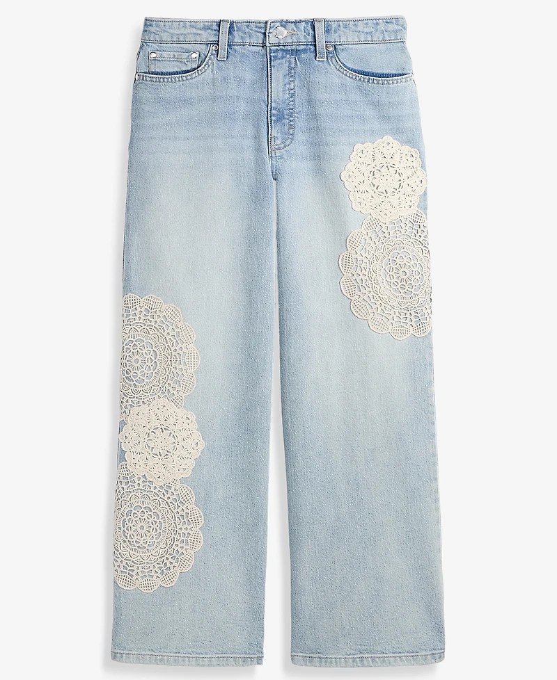 On 34th Women's Crochet Medallion High-Rise Wide-Leg Cropped Jeans, Macy's Exclusive