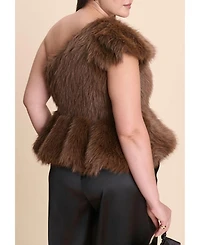 Eloquii Women's Plus Faux Fur Peplum Top