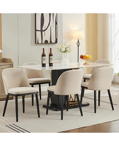 gaomon Wooden Dining Chairs Set of 6,Modern Fabric Upholstered Room Chair,Large Kitchen with High Back and Deep Seat