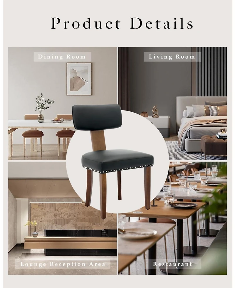gaomon Leather Dining Chairs Set of 2, Upholstered Chairs with Curved Back & Wood Frame
