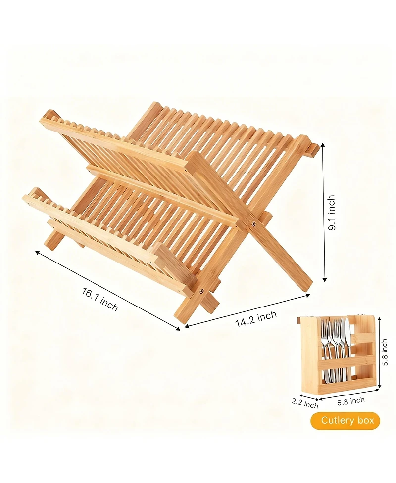 Yigii Bamboo Dish Drying Shelf Collapsible Utensil Holder Kitchen Counter