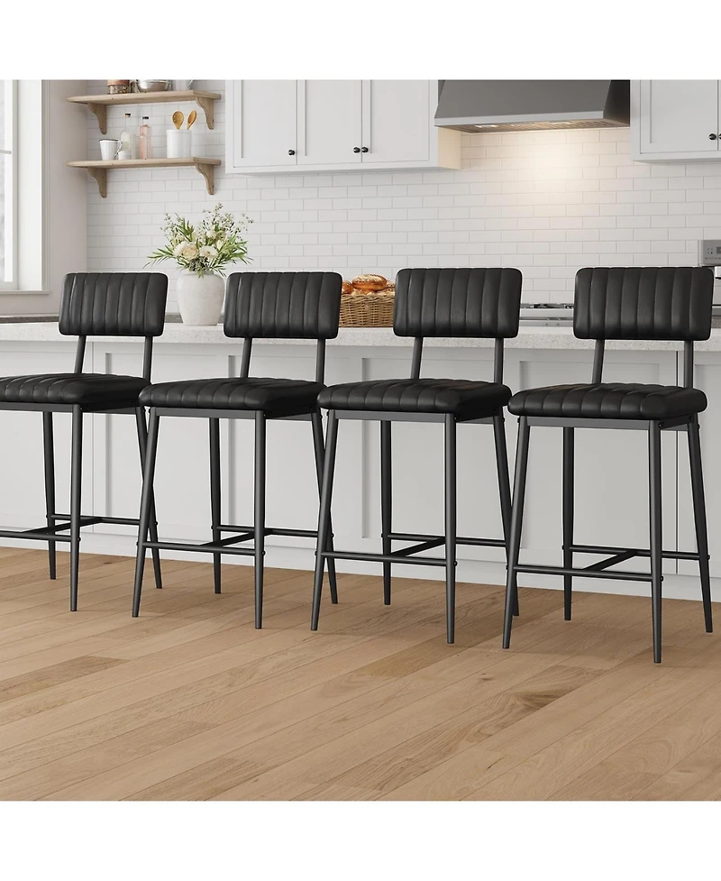gaomon Bar Stools Set of 4, Counter Height Chairs with Back & Footrest, Thick Cushion & Metal Legs
