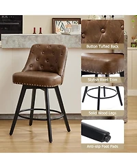gaomon Counter Height Swivel Bar Stools Set of 2, Leather Upholstered with Wood Legs