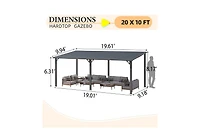 Aecojoy 20' x 10' Hardtop Gazebo Outdoor Pergola Lean to Metal Pergolas