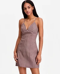 Madden Girl Juniors' Check Menswear V-Neck Mini Dress