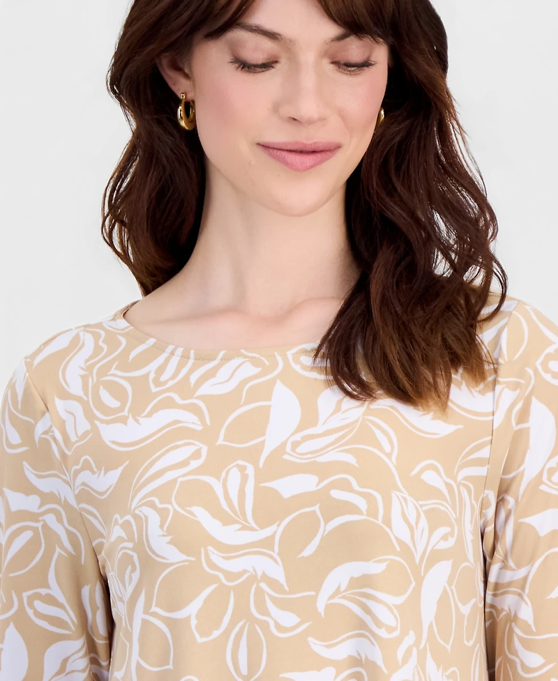 Jm Collection Women's Printed 3/4-Sleeve Swing Knit Top, Macy's Exclusive