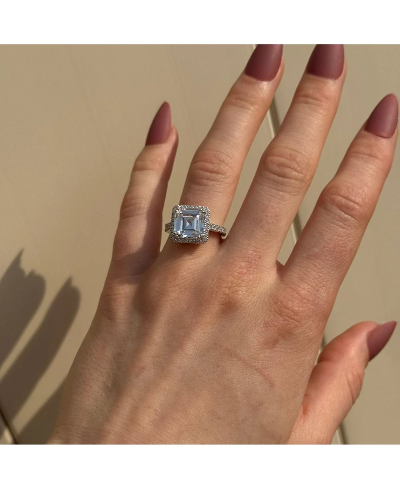 Suzy Levian Sterling Silver White Assher Cubic Zirconia Center Stone Ring