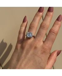 Suzy Levian Sterling Silver White Assher Cubic Zirconia Center Stone Ring