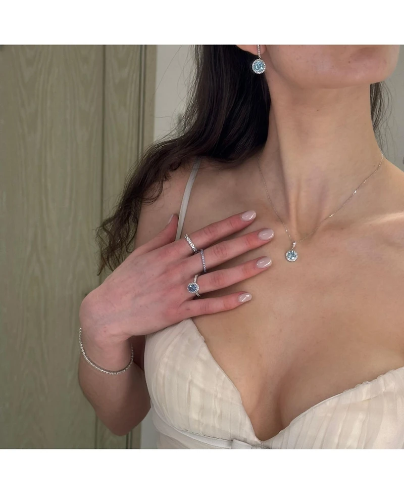 Suzy Levian New York Suzy Levian Sterling Silver Round Cut Blue Topaz And White Topaz Drop Earrings