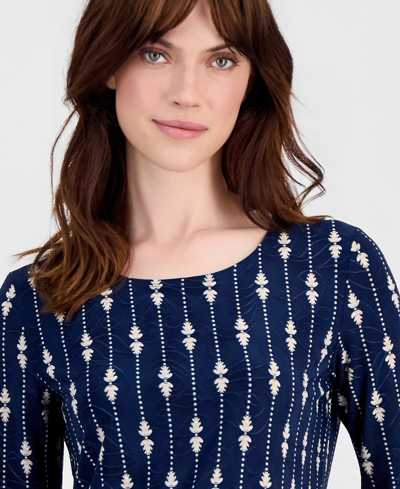 Jm Collection Women's Printed 3/4-Sleeve Scoop-Neck Jacquard Top, Macy's Exclusive