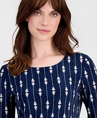 Jm Collection Women's Printed 3/4-Sleeve Scoop-Neck Jacquard Top, Macy's Exclusive