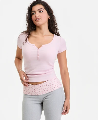 Hippie Rose Juniors' Ribbed Henley Top