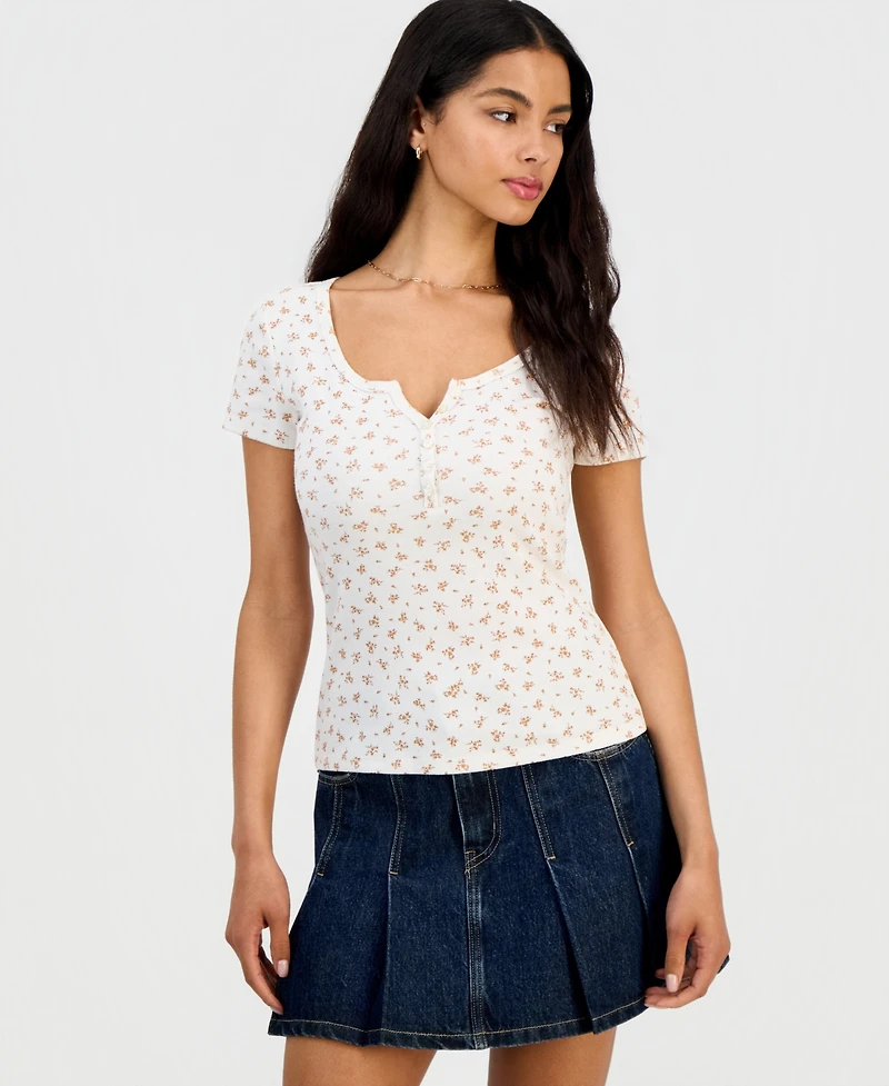 Hippie Rose Juniors' Ribbed Henley Top
