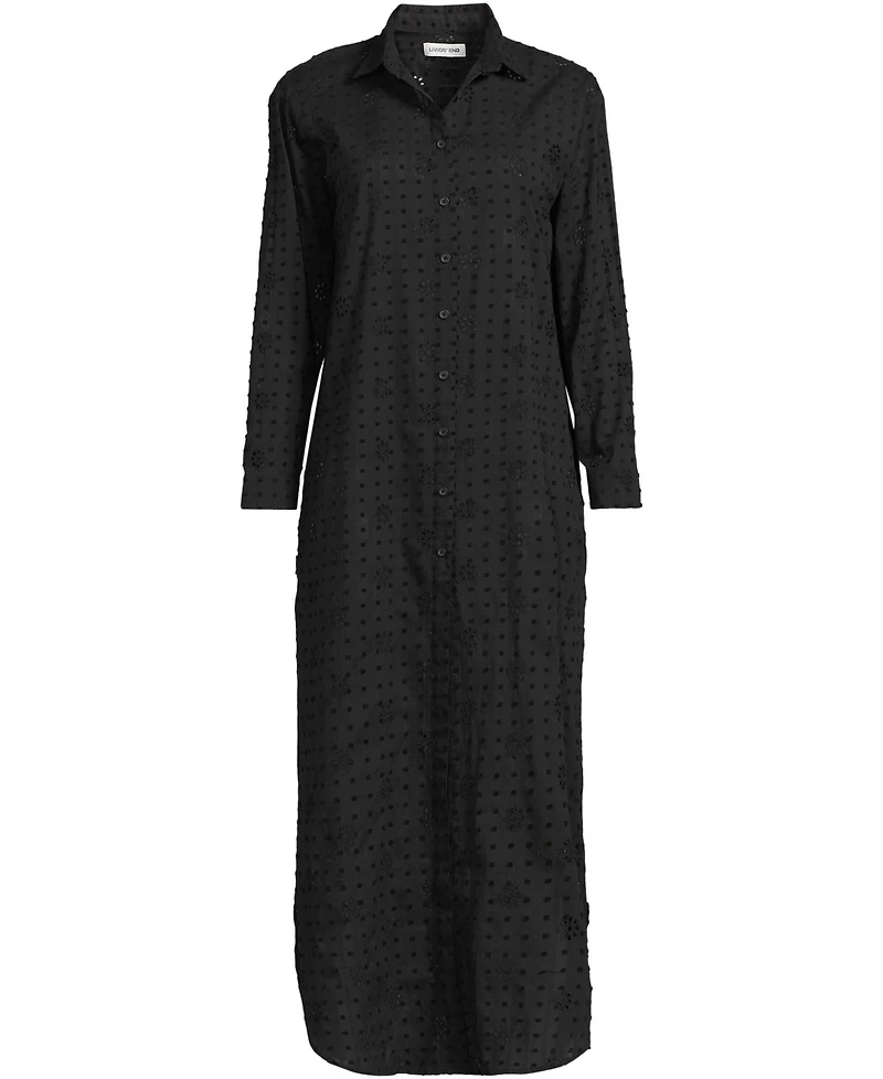 Lands' End Women's Eyelet Button Down Maxi Cover-up Dress