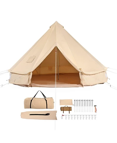 Mecale 13 Ft Canvas Bell Tent with Stove Jack for 4-Season Camping, Fits 6 People