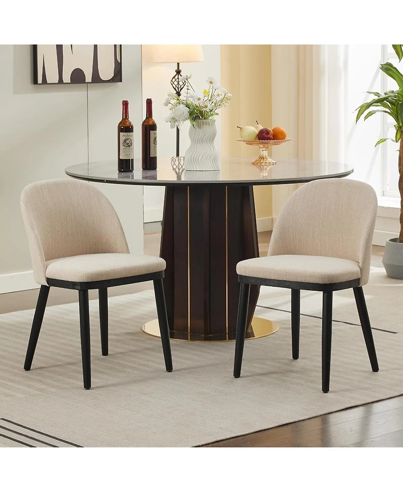 gaomon Dining Chairs Set of 2, Modern Fabric Upholstered Kitchen Side with Curved Backrest and Wood Leg