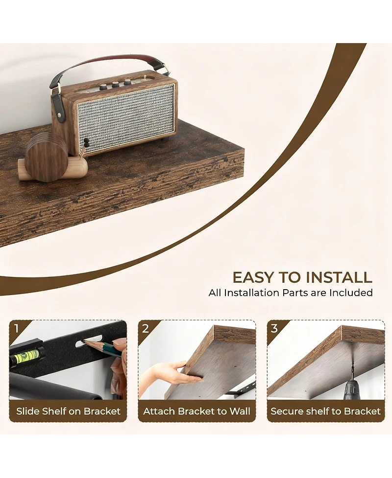 Yigii Floating Shelves Wall Mounted Set of 2 Rustic Wood Storage Shelf