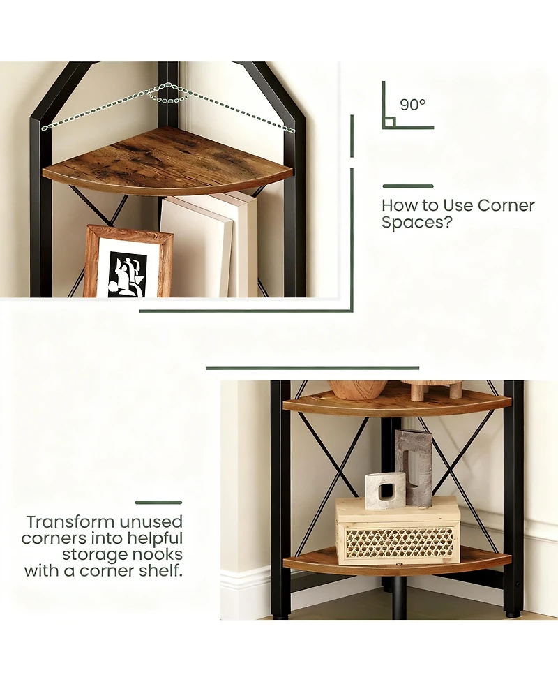 Yigii Corner Shelf Industrial Storage Stand Bookcase Plant Display Rustic