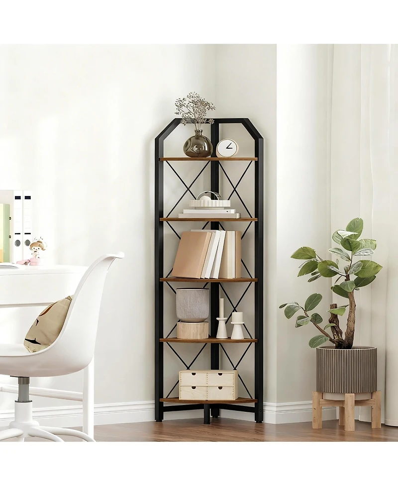 Yigii Corner Shelf Industrial Storage Stand Bookcase Plant Display Rustic