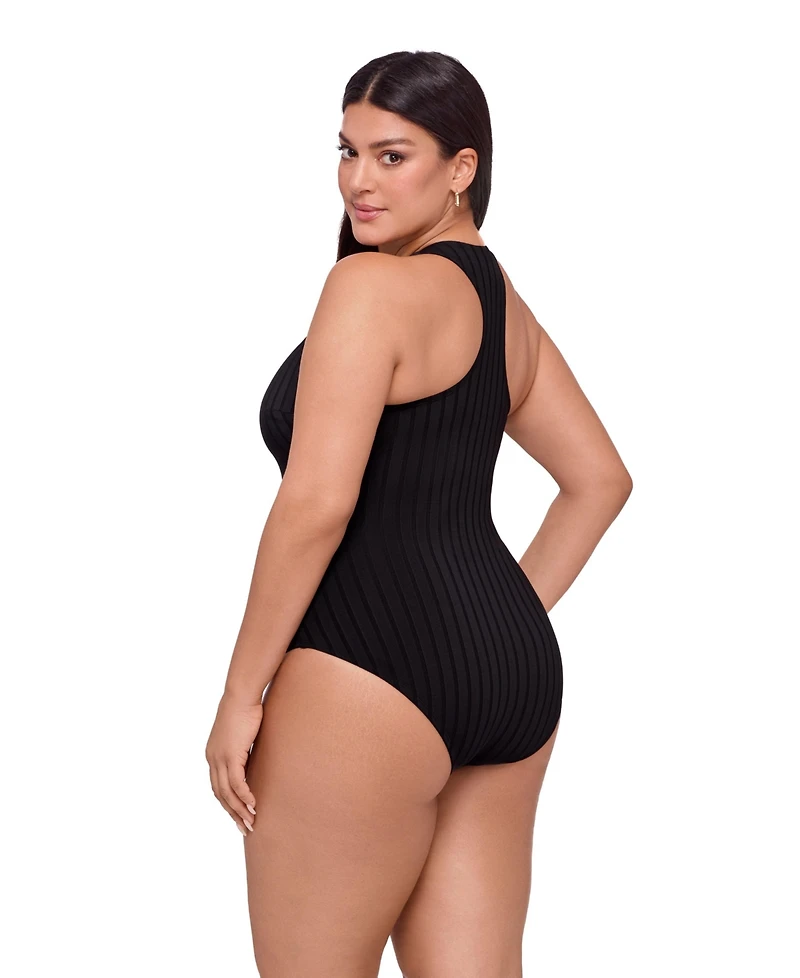 S3 Apparel Women's Sculpting Wide Rib Snap High Neck One-Piece Swimsuit - Powder Blue