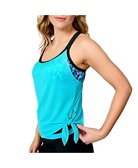 Free Country Women's Textured Mesh Side Tie Blouson Tankini Top