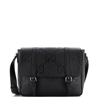 Pre-Owned Gucci Medium Double Belt Flap Messenger Bag Jumbo Gg Embossed Leather