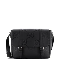 Pre-Owned Gucci Medium Double Belt Flap Messenger Bag Jumbo Gg Embossed Leather