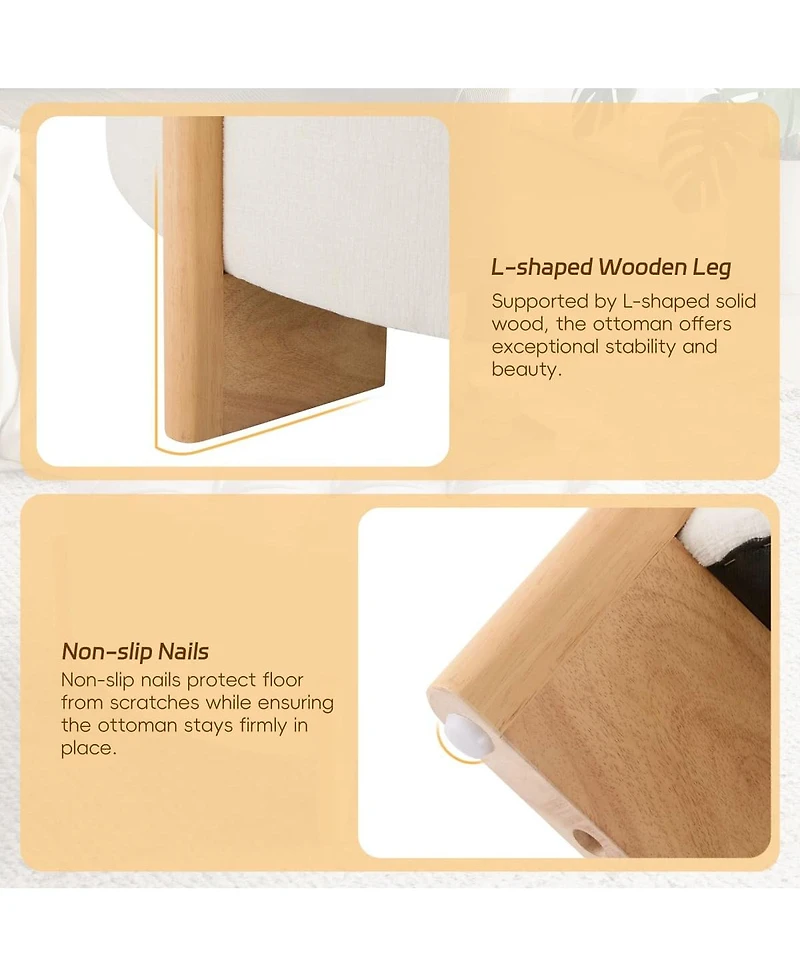 Maison Boucle 32" Round Tufted Ottoman, Chenille Footrest with Solid Wood Legs