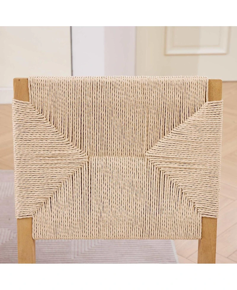Maison Boucle Set of 2 Rope Rattan Dining Chairs with Wood Frame and Linen Seat