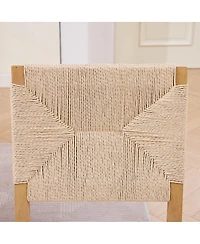 Maison Boucle Set of 2 Rope Rattan Dining Chairs with Wood Frame and Linen Seat