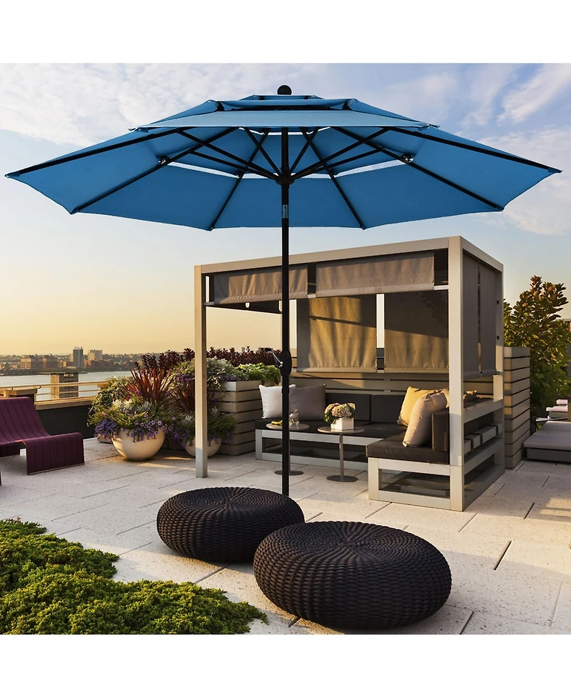 Gymax 10ft 3 Tier Patio Market Umbrella Aluminum Shade Shelter Double Vented Turquoise