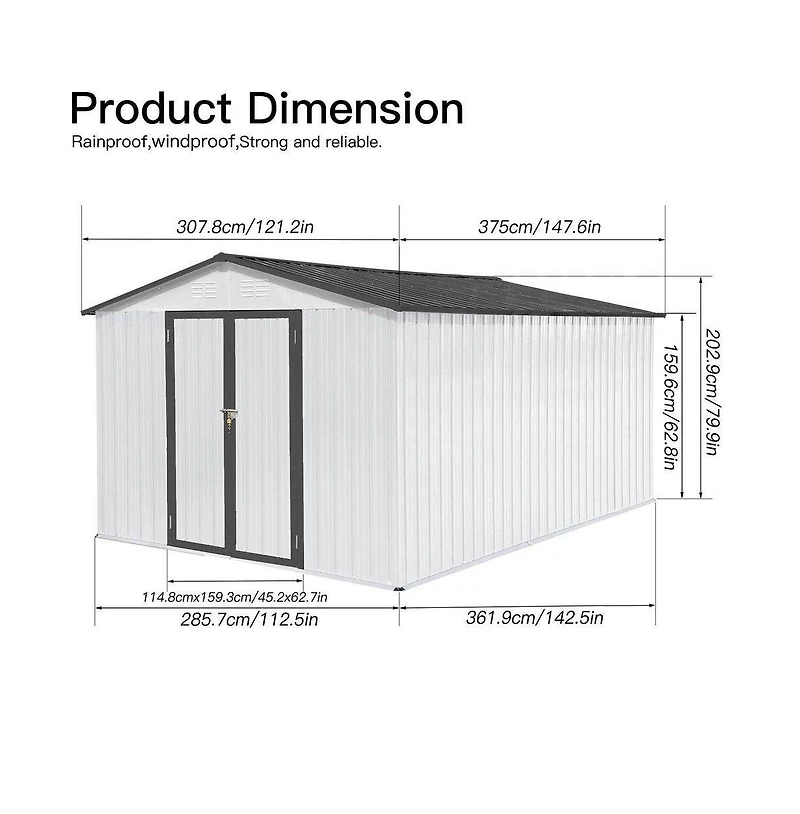 Mondawe Metal Garden Sheds 10ft x 12ft Outdoor Storage Sheds 48 sq. ft. Utility Tool House For Patio Backyard