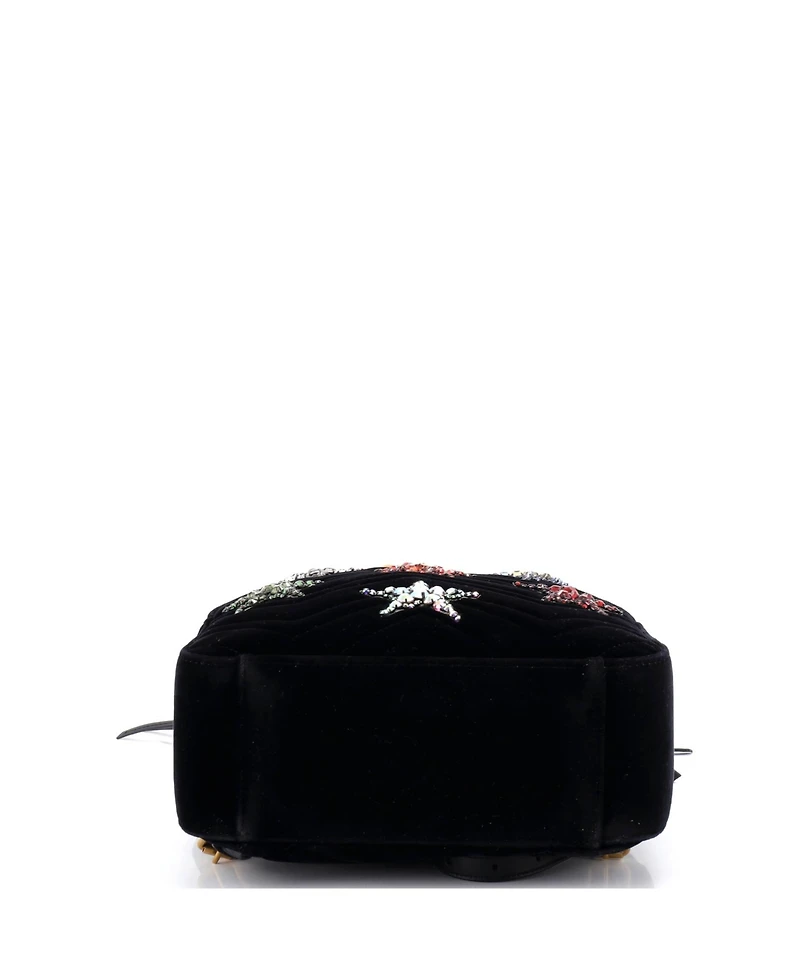 Pre-Owned Gucci Small Gg Marmont Backpack Embellished Matelasse Velvet