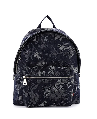 Pre-Owned Gucci Zip Front Pocket Backpack Camouflage Gg Denim